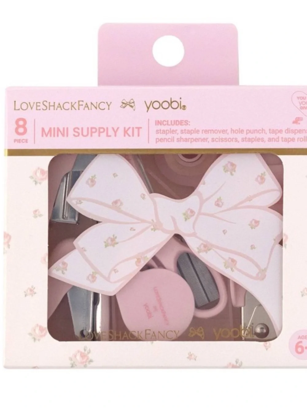 LoveShackFancy Pastel Pink Quilted Backpack with Floral Stationery Set